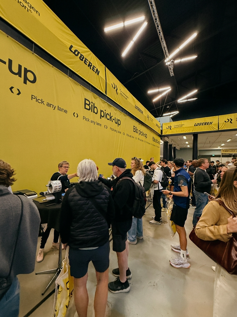 Bib pick-up wall at marathon expo