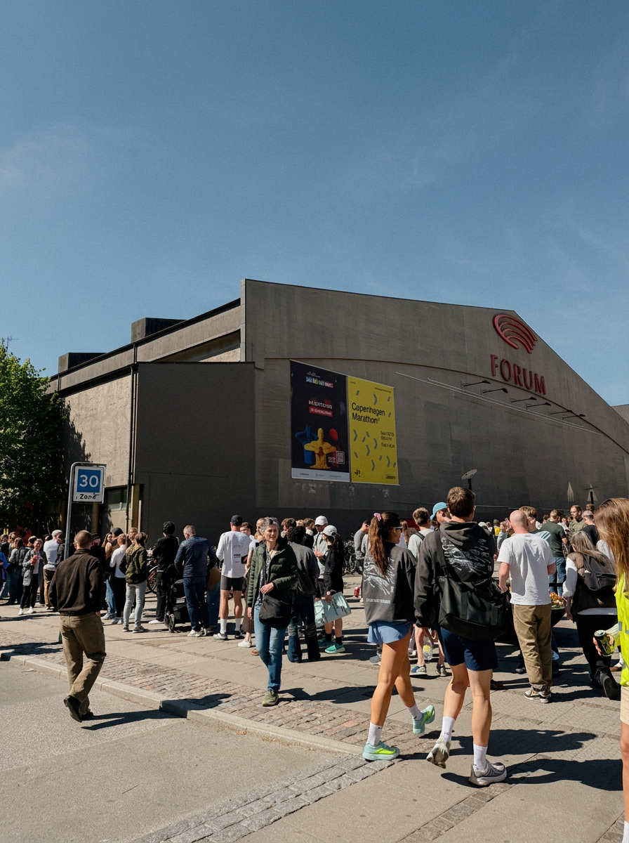 Marathon expo crowd outside the Forum