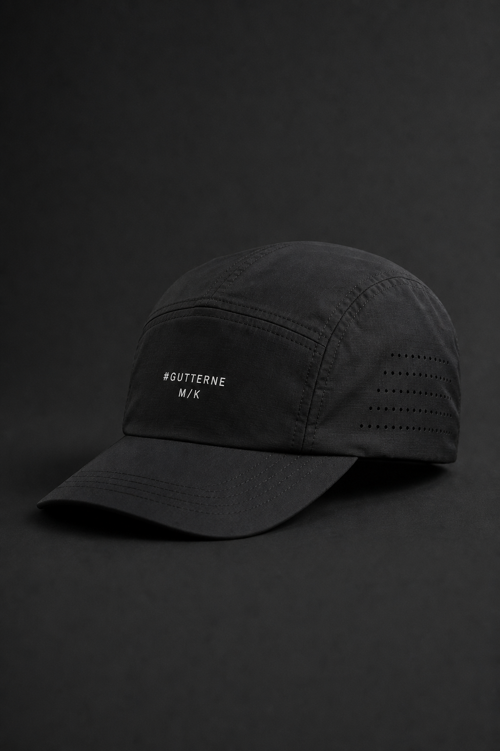 Performance Cap — Black & Bone — 5-Panel Running Cap, product photo on neutral backdrop